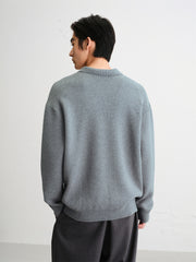 Men's Solid Color Polo-Collar Sweater