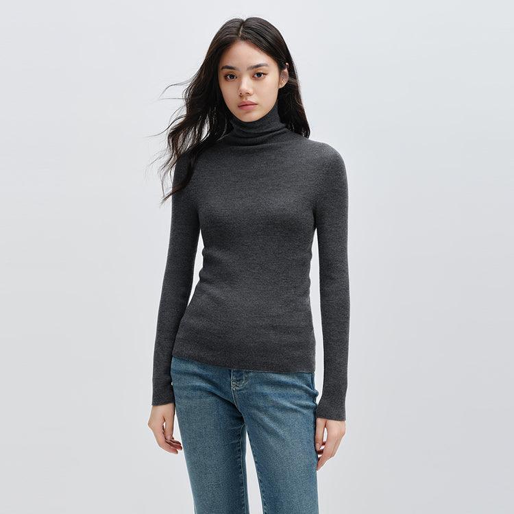 Women's Dark Gray Turtleneck Wool Pullover