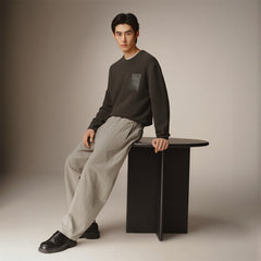 Men's Solid Knit Sweater with PU Pocket