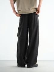 Men's Pleated Straight-Leg Pants with 3D Patch Pockets