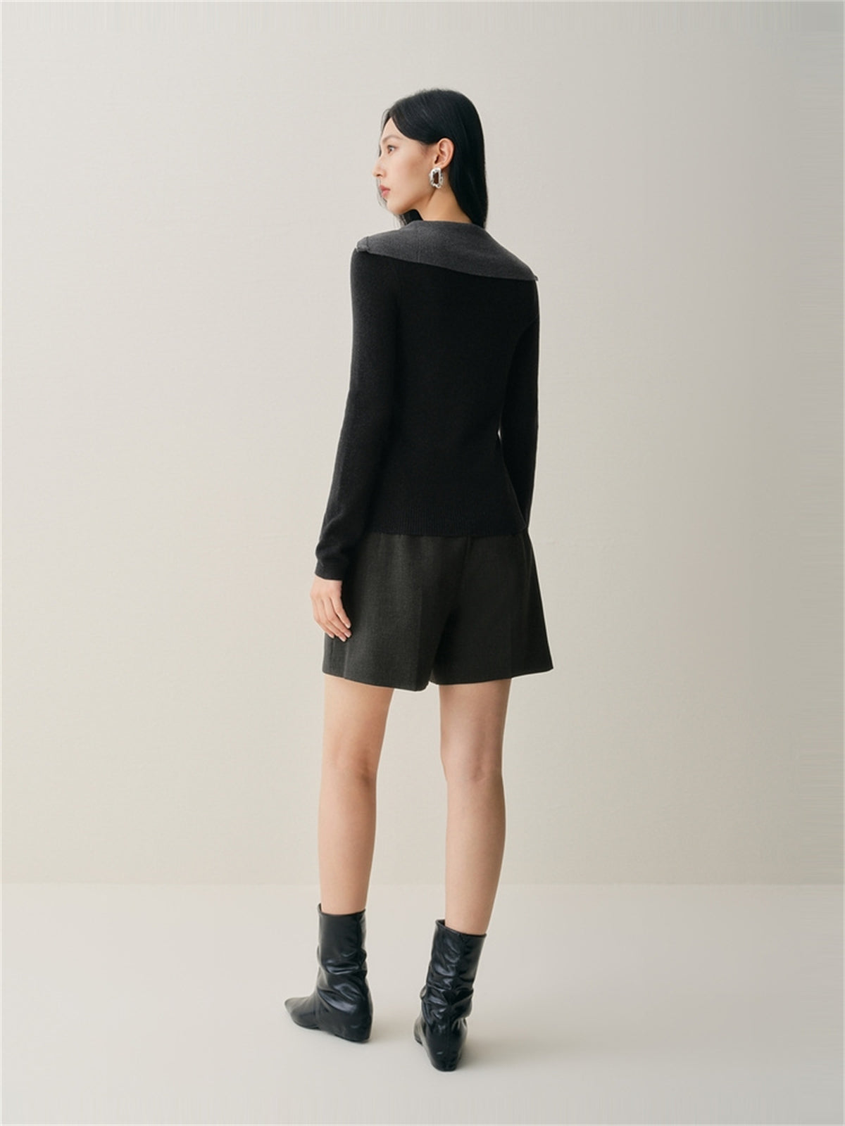 Women's Wool-Blend Wide-Lapel Knit Pullover