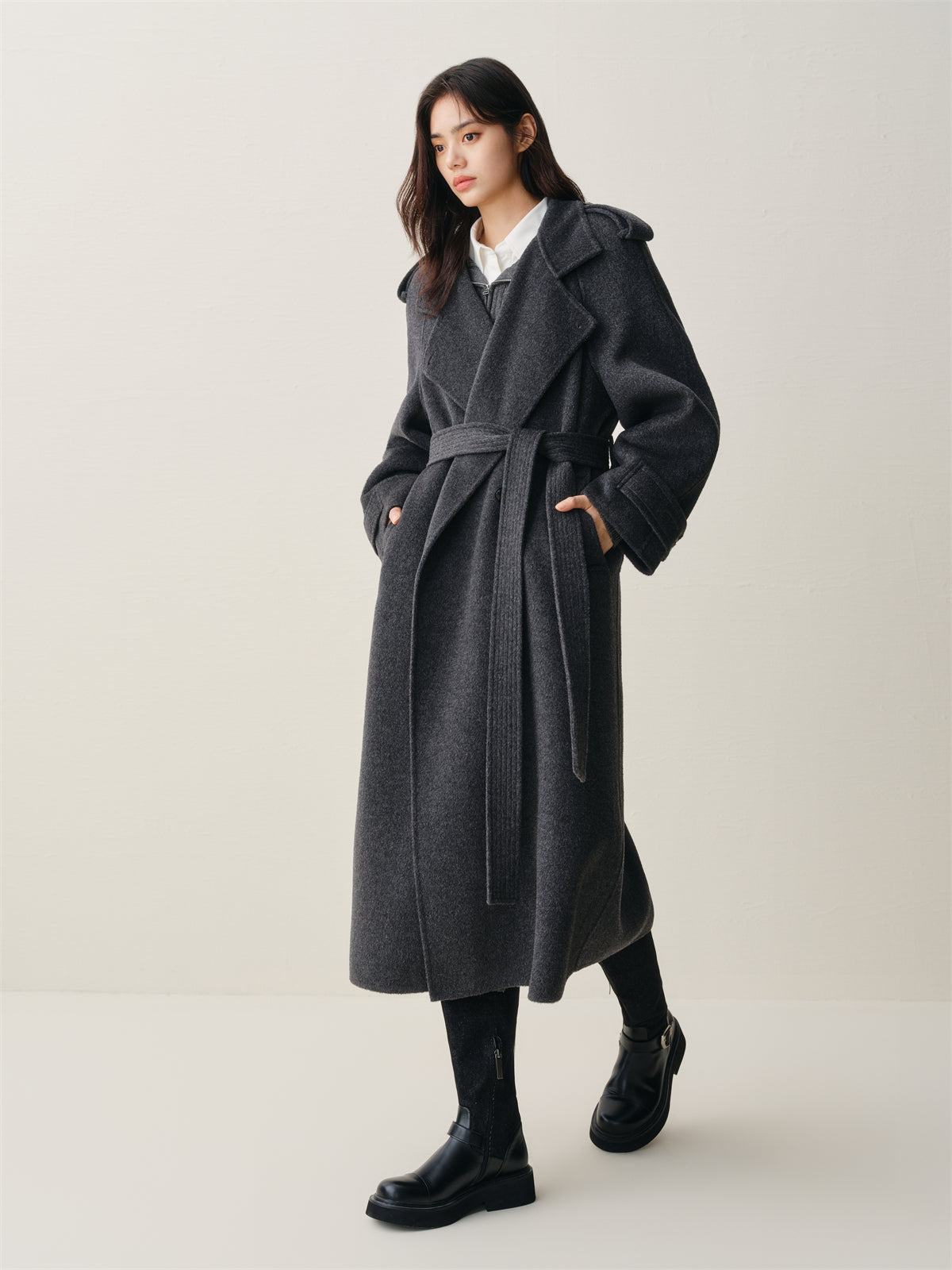 Women's Double-Breasted Trench-Style Cashmere Coat