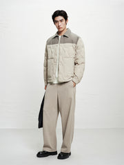 Men's Down Jacket with Corduroy Panels