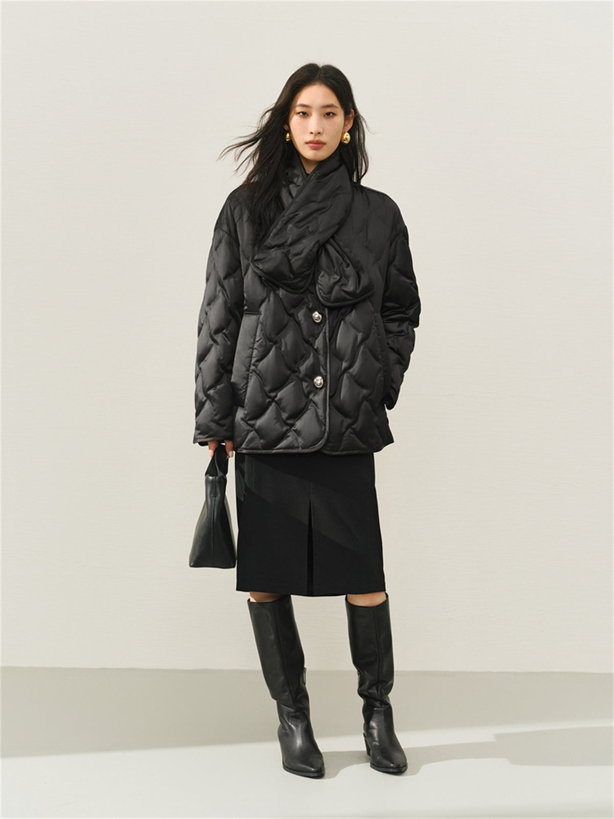 Women's Oversized Down Shirt with Detachable Scarf