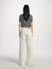 Women's Beige Cotton-Blend Wide-Leg Jeans