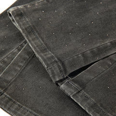 Women's High Waist Rhinestone Split Flared Jeans