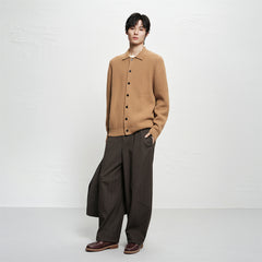 Men's Brown Textured Wool Knit Cardigan