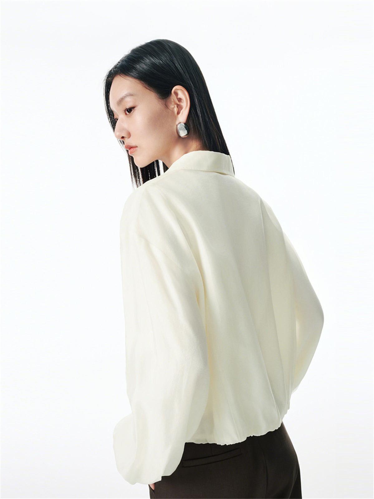 Women's Glossy Cropped Shirt with Bubble Hem