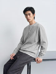 Men's Casual Henley Faux-Layer  Sweatshirt