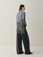 Women's High-Waist Ombre Splatter Wide-Leg Jeans