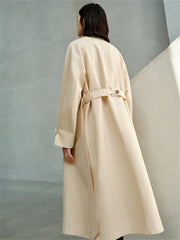 Women's Beige Asymmetric Oversized Belted Trench Coat