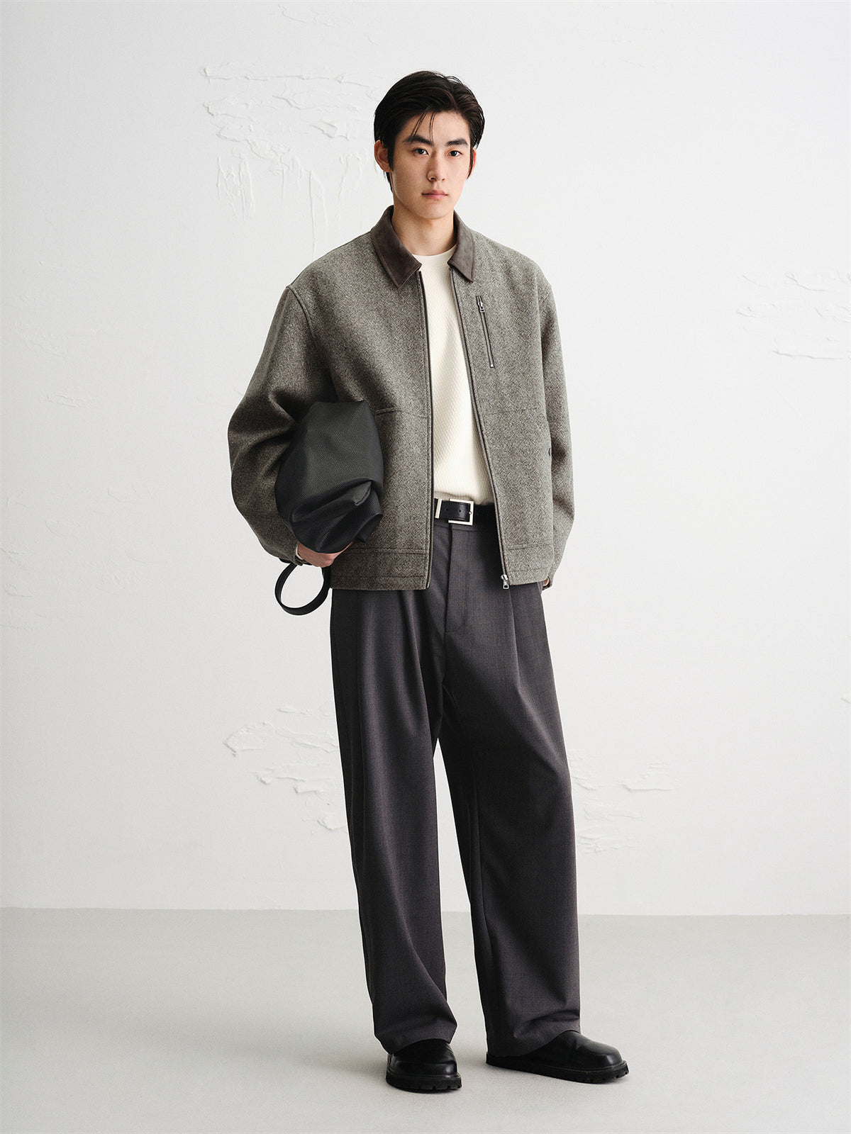 Men's Tweed Tailored Jacket with Faux Suede Collar