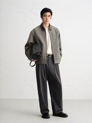 Men's Tweed Tailored Jacket with Faux Suede Collar