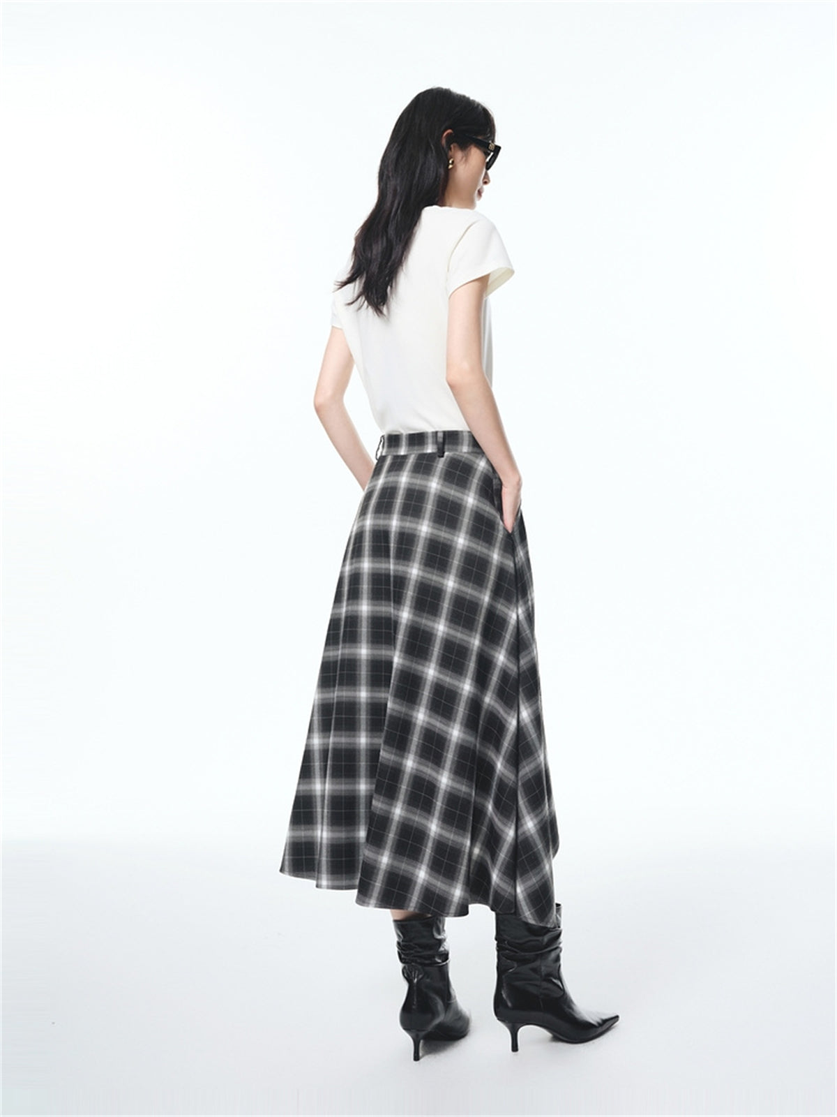 Women's Asymmetric Side-Slit Plaid Skirt
