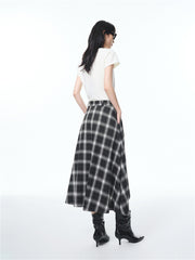 Women's Asymmetric Side-Slit Plaid Skirt