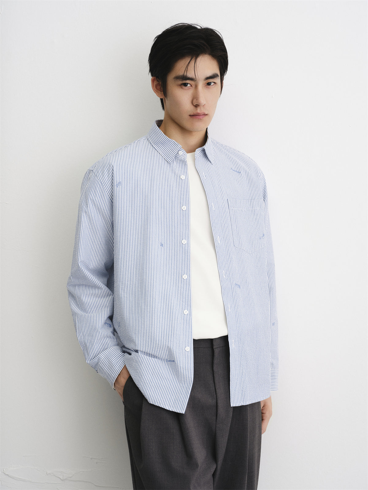 Men's Seersucker Striped Shirt