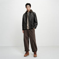 Men's PU Padded Jacket with Faux Fur Collar