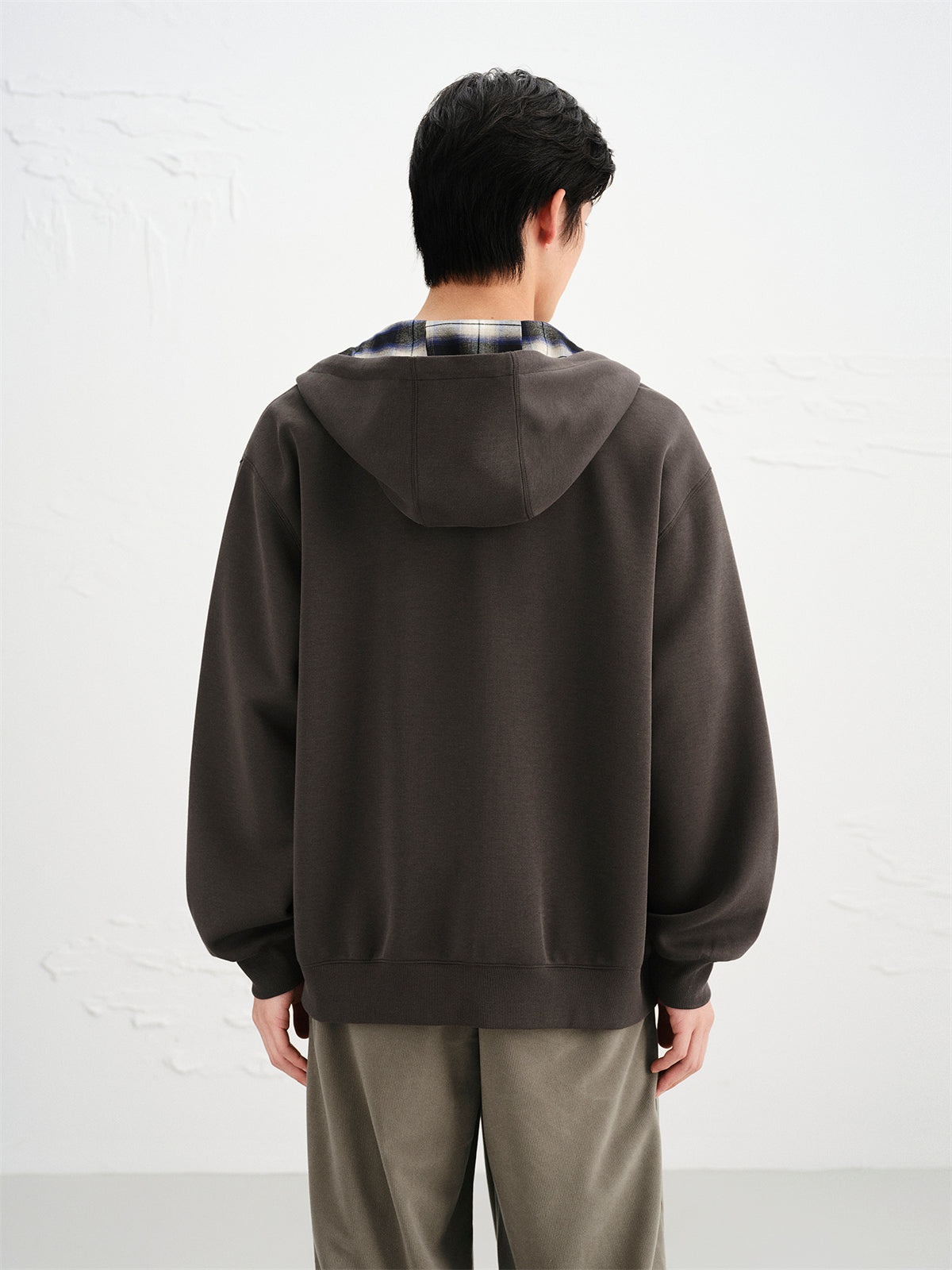 Men's Plaid Panel Zip-Up Hoodie