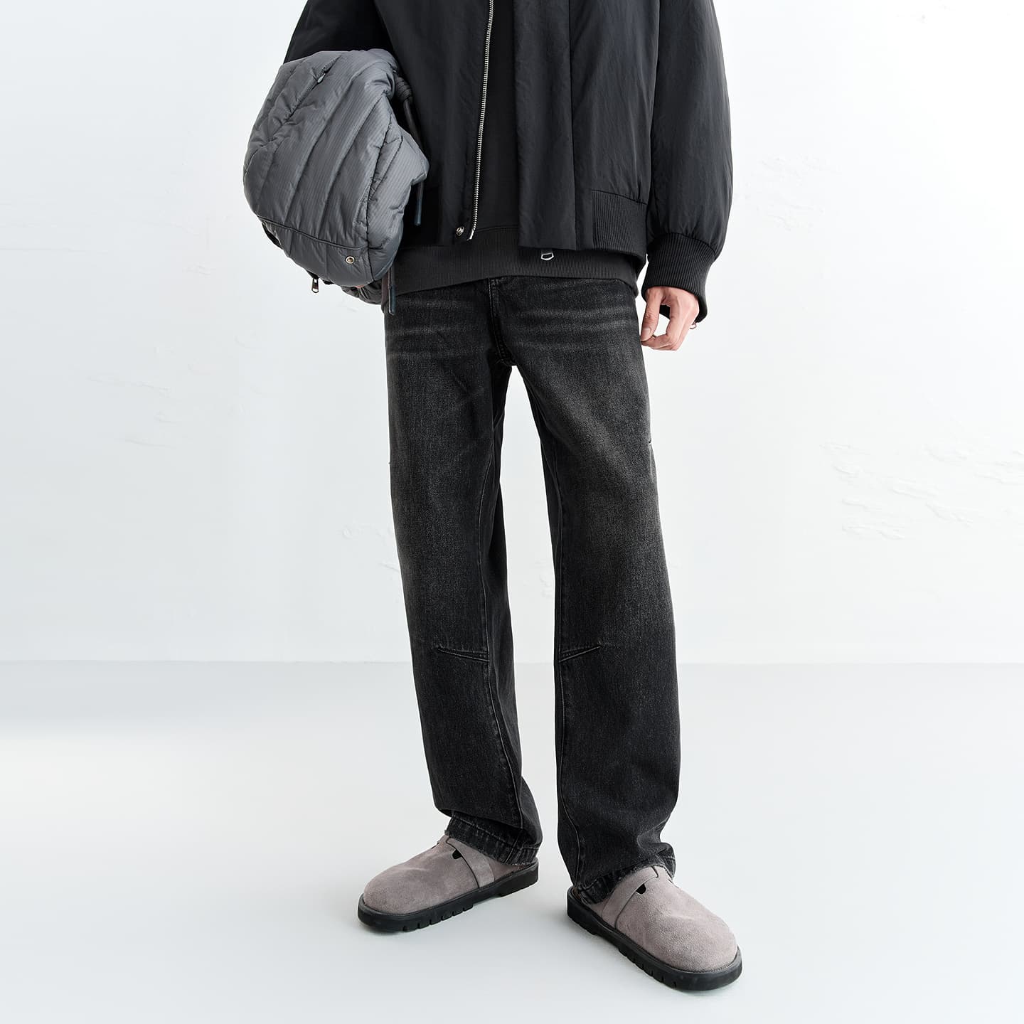 Men's Washed Distressed Straight Jeans