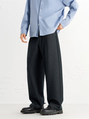 Men's Vintage Contrast-Stitched Wide-Leg Faux Denim Pants