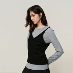 Women's Long-Sleeve T-Shirt & Cashmere-Blend Vest Set
