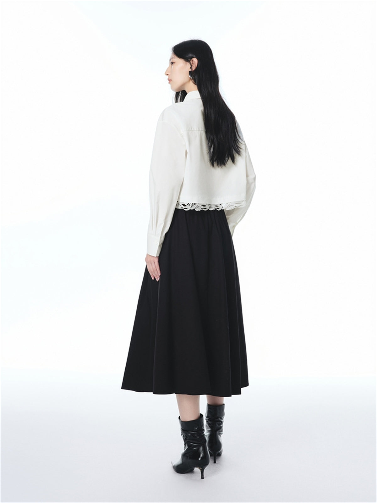 Women's Cropped Shirt with Lace Panels