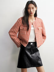 Women's Cropped Tweed-Texture Round-Neck Jacket