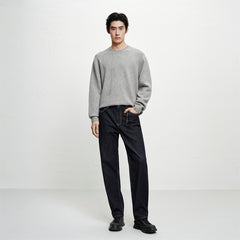 Men's Grey Brushed Sweater with Embroidery