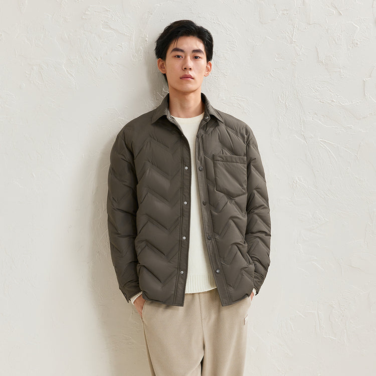 Men's Khaki Lightweight Shirt Puffer Jacket