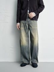 Men's Vintage-Wash Curved Wide-Leg Pants