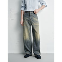 Men's Vintage-Wash Curved Wide-Leg Pants