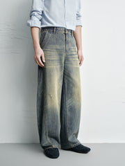 Men's Vintage-Wash Curved Wide-Leg Pants