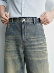 Men's Vintage-Wash Curved Wide-Leg Pants