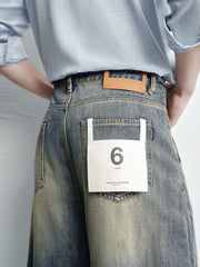 Men's Vintage-Wash Curved Wide-Leg Pants