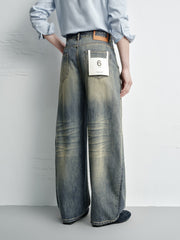 Men's Vintage-Wash Curved Wide-Leg Pants