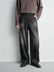 Men's Vintage-Wash Curved Wide-Leg Pants