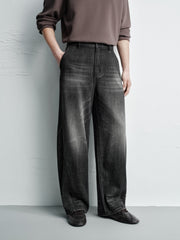 Men's Vintage-Wash Curved Wide-Leg Pants