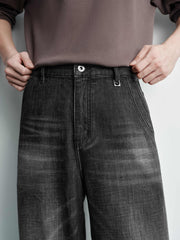 Men's Vintage-Wash Curved Wide-Leg Pants