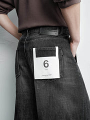 Men's Vintage-Wash Curved Wide-Leg Pants