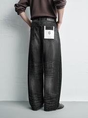 Men's Vintage-Wash Curved Wide-Leg Pants