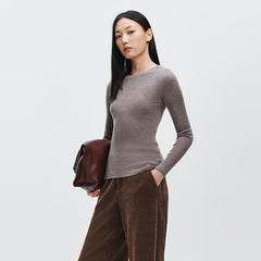 Women's Coffee Round Neck Wool Pullover