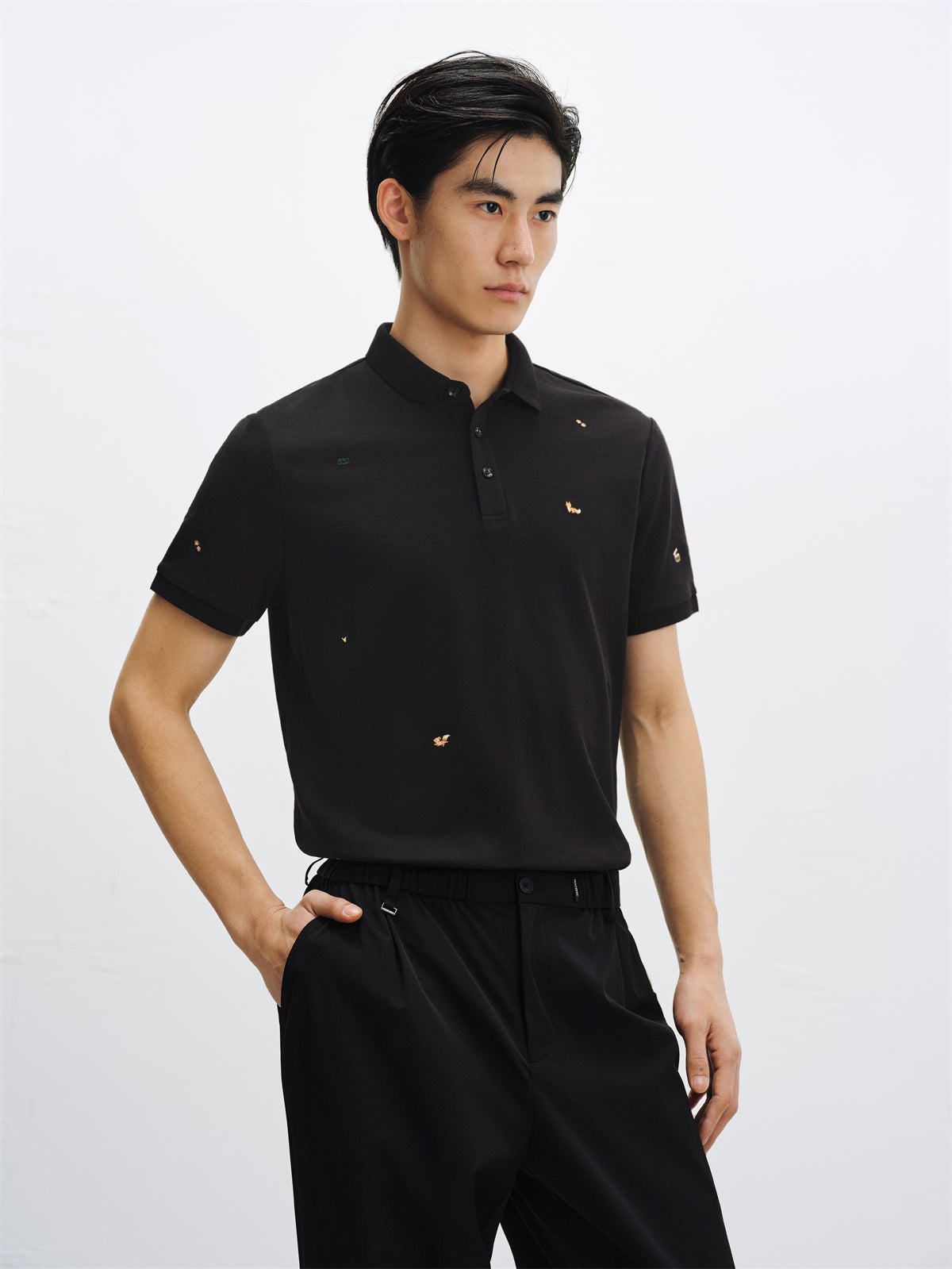 Men's Cooling Black Embroidered Polo Shirt