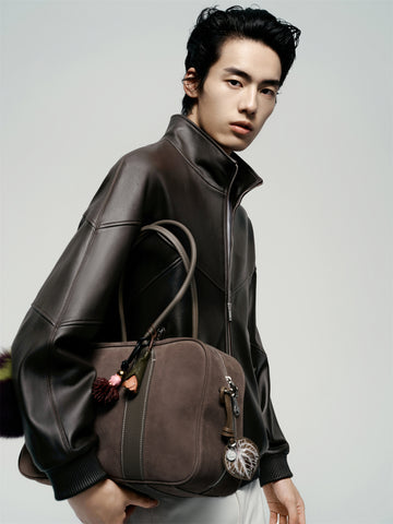 Men's Brown Stand-Collar Leather Jacket
