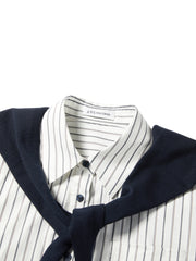 Women's Commuter Striped Detachable Scarf Shirt