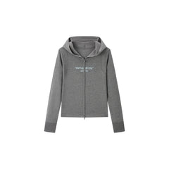 Women's double-zipper hooded letter cardigan