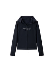 Women's double-zipper hooded letter cardigan