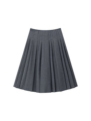 Women's Commute-Style Gray Pleated Midi Skirt