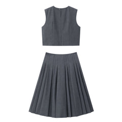 Women's Commute-Style Vest and Pleated Skirt Set