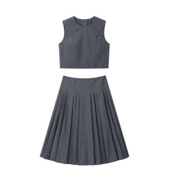 Women's Commute-Style Vest and Pleated Skirt Set
