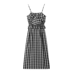 Women's Casual Plaid Camisole and Skirt Set